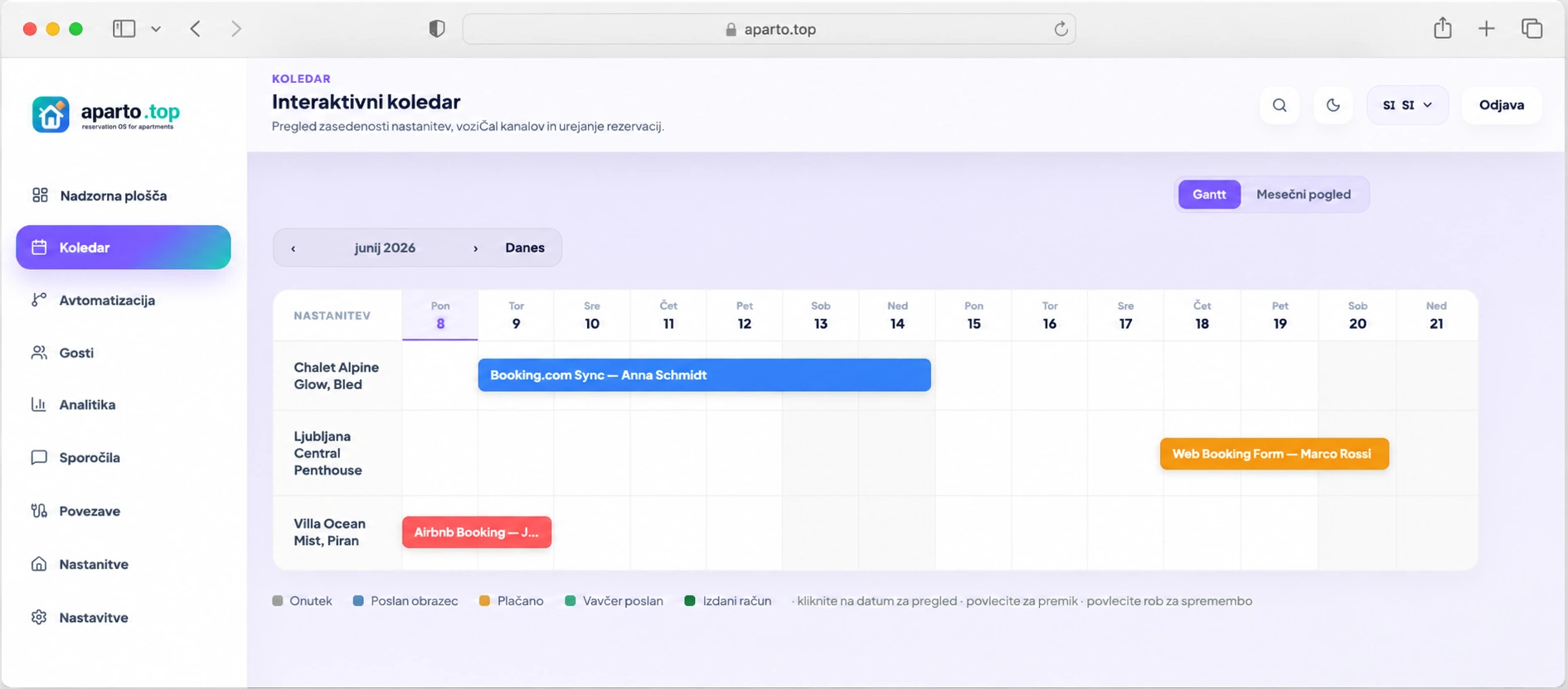 Aparto — interaktivni Gantt koledar